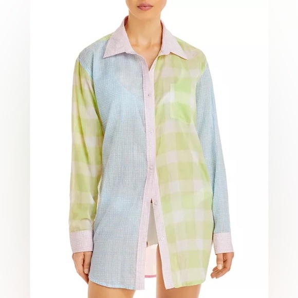 Solid & Striped The Mixed Print Long Oxford Tunic Swim
Coverup Pink Green XS - Picture 2 of 15